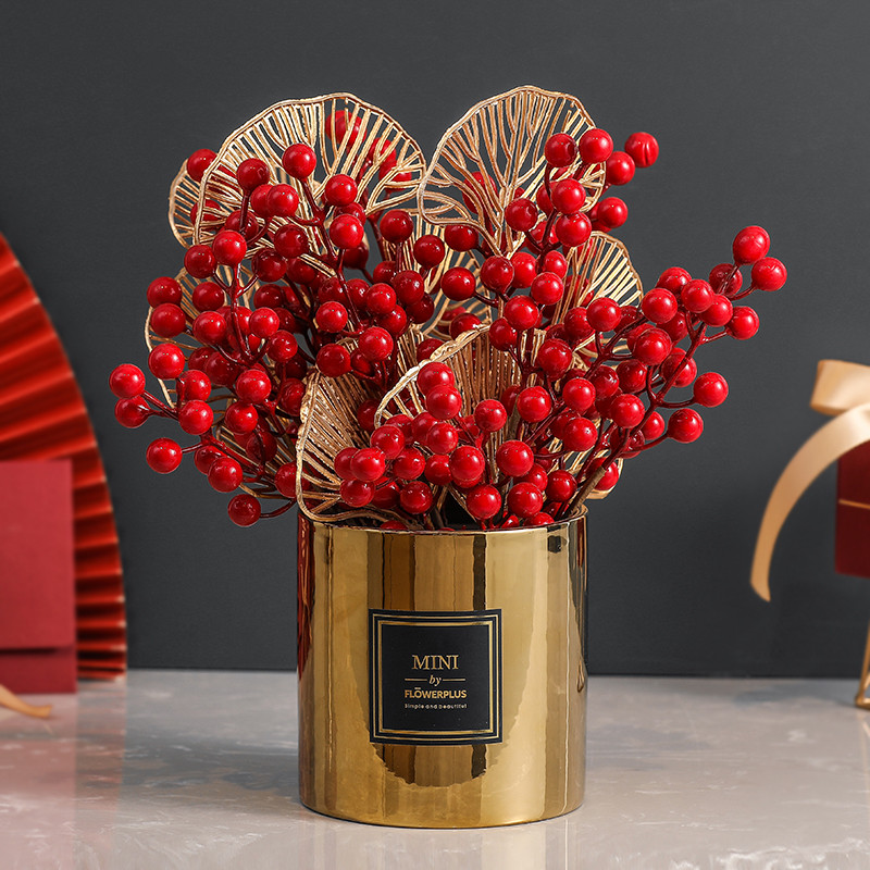吉祥果仿真花幸运发财果客厅乔迁花艺盆栽红玫瑰婚庆婚礼装饰摆件