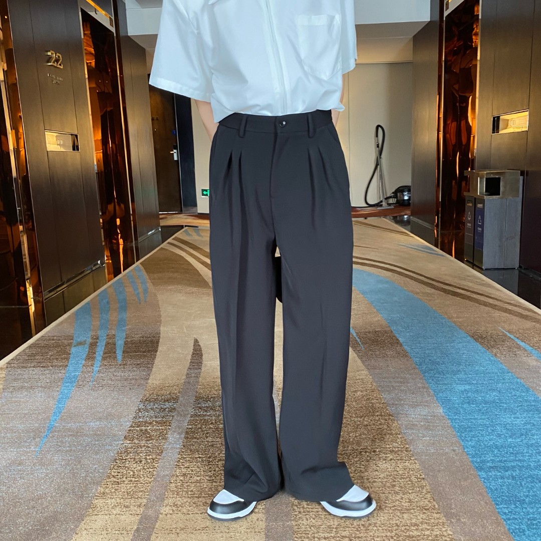 2024新款垂坠感简约西裤男士长裤休闲宽松纯色薄款阔腿裤西装痞帅