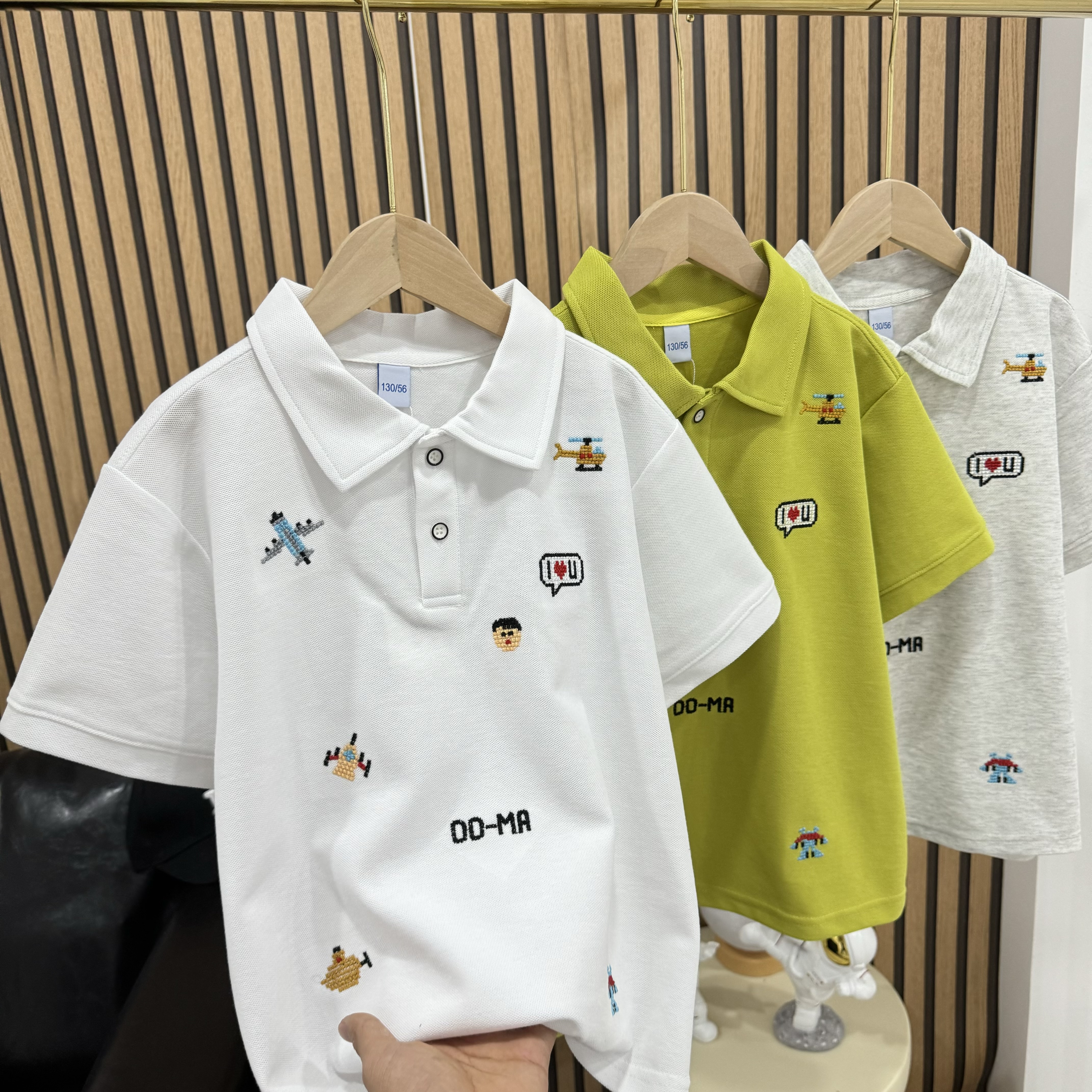 1011小飞机童装polo衫满刺绣小标地网眼棉超透气弹力中大童男童女