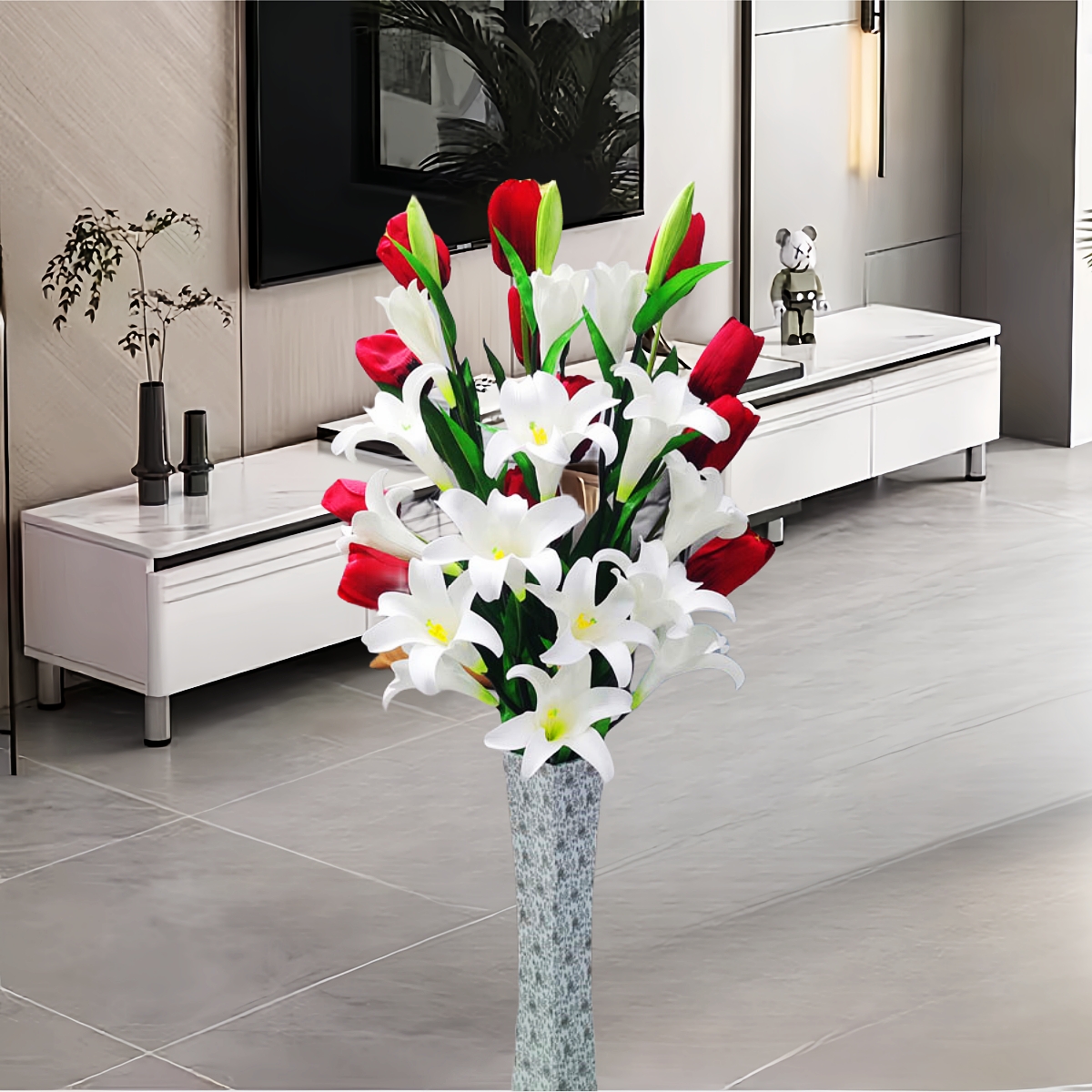仿真百合郁金香玫瑰花大型假花客厅居家饰品摆设落地装饰花束套装