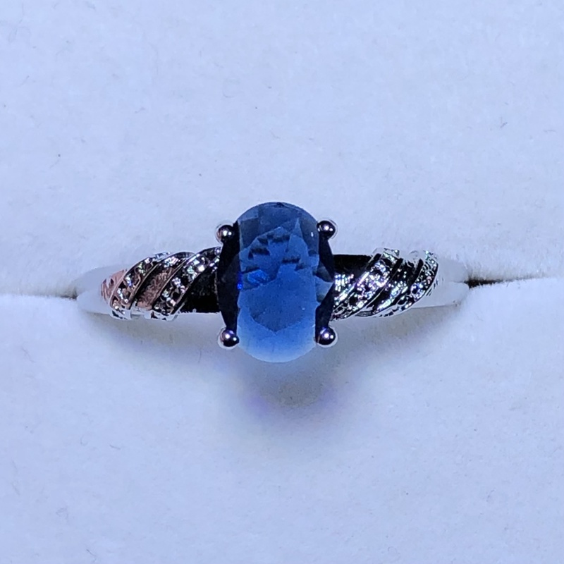 111445宝蓝色3克拉戒指培育美丽漂亮活口开口可调节