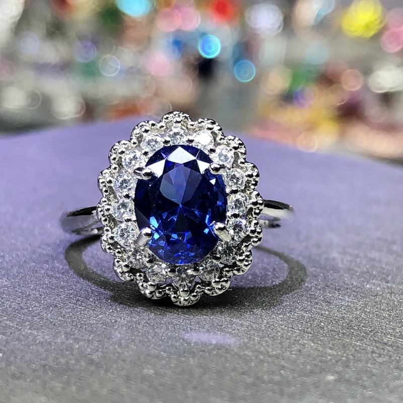 J11144深蓝碧戒指银色托培育开口可美丽漂亮时尚