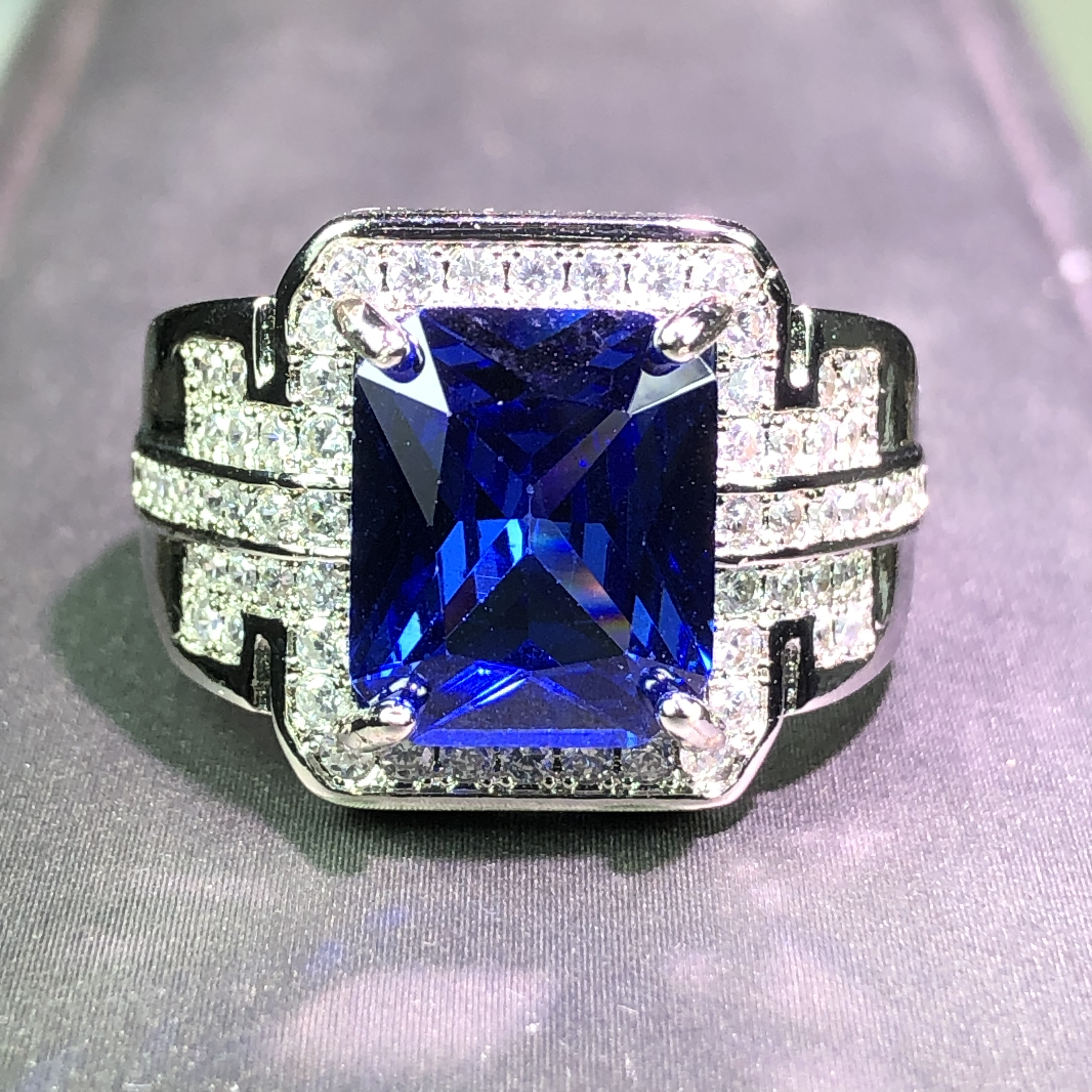 J11144宝蓝戒指银色托开口可调节美丽漂亮精致豪华精美气质大方