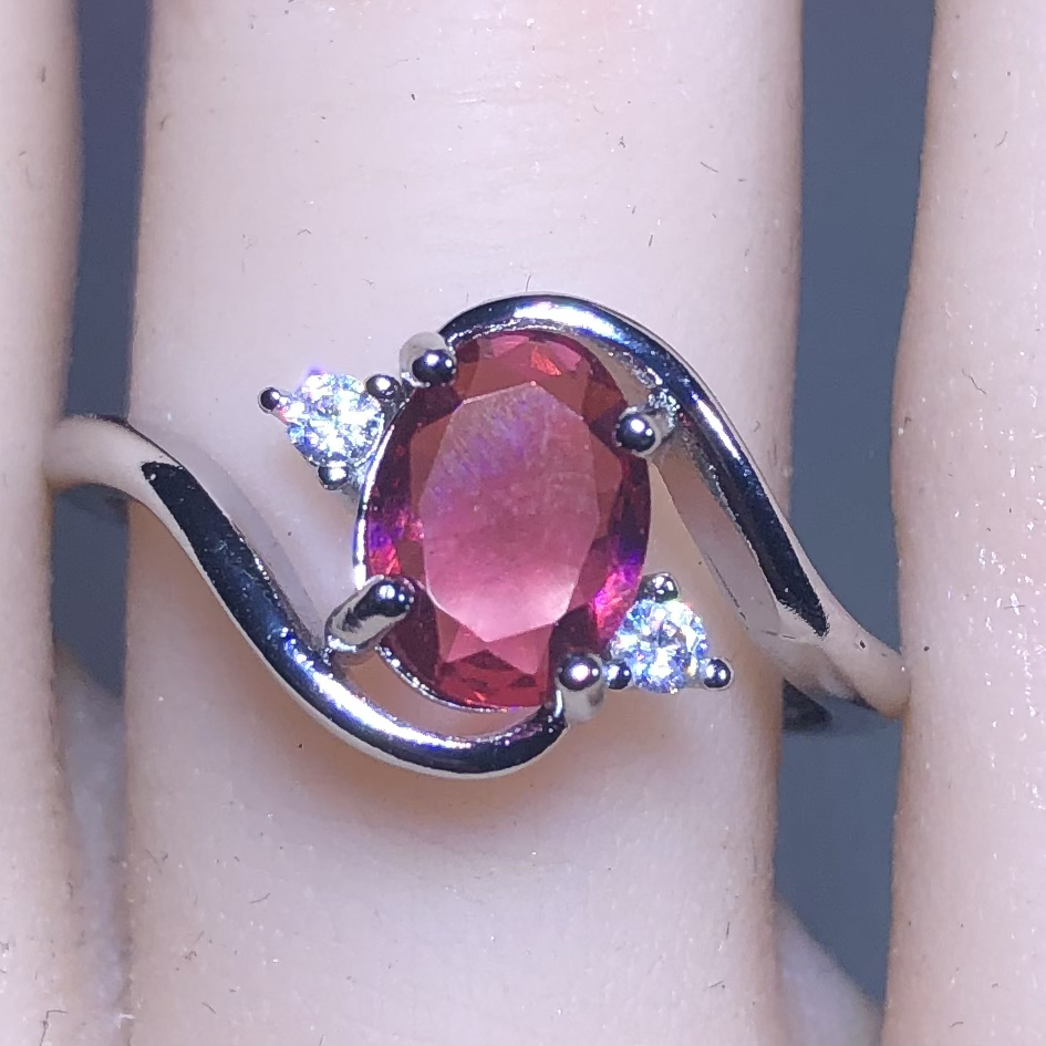 111143玫红色3克拉戒指活口开口可调节