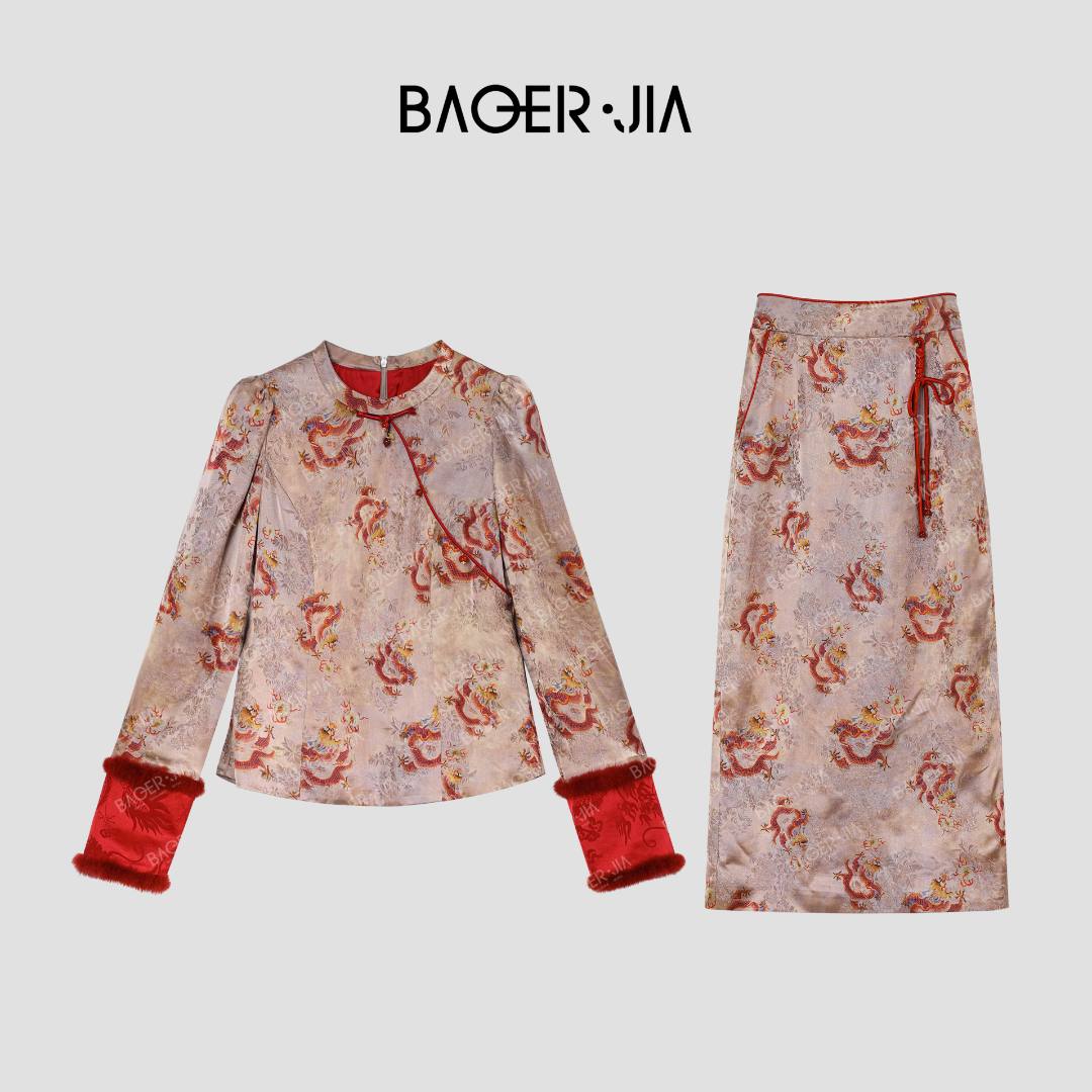 16-宝儿家BF10224101早春穿搭款国潮风提花新年喜庆洋气半裙套装