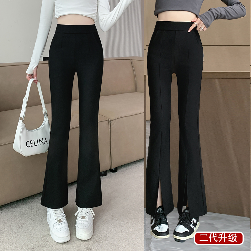 休闲裤春秋显瘦高腰时尚打底黑色开叉微喇叭