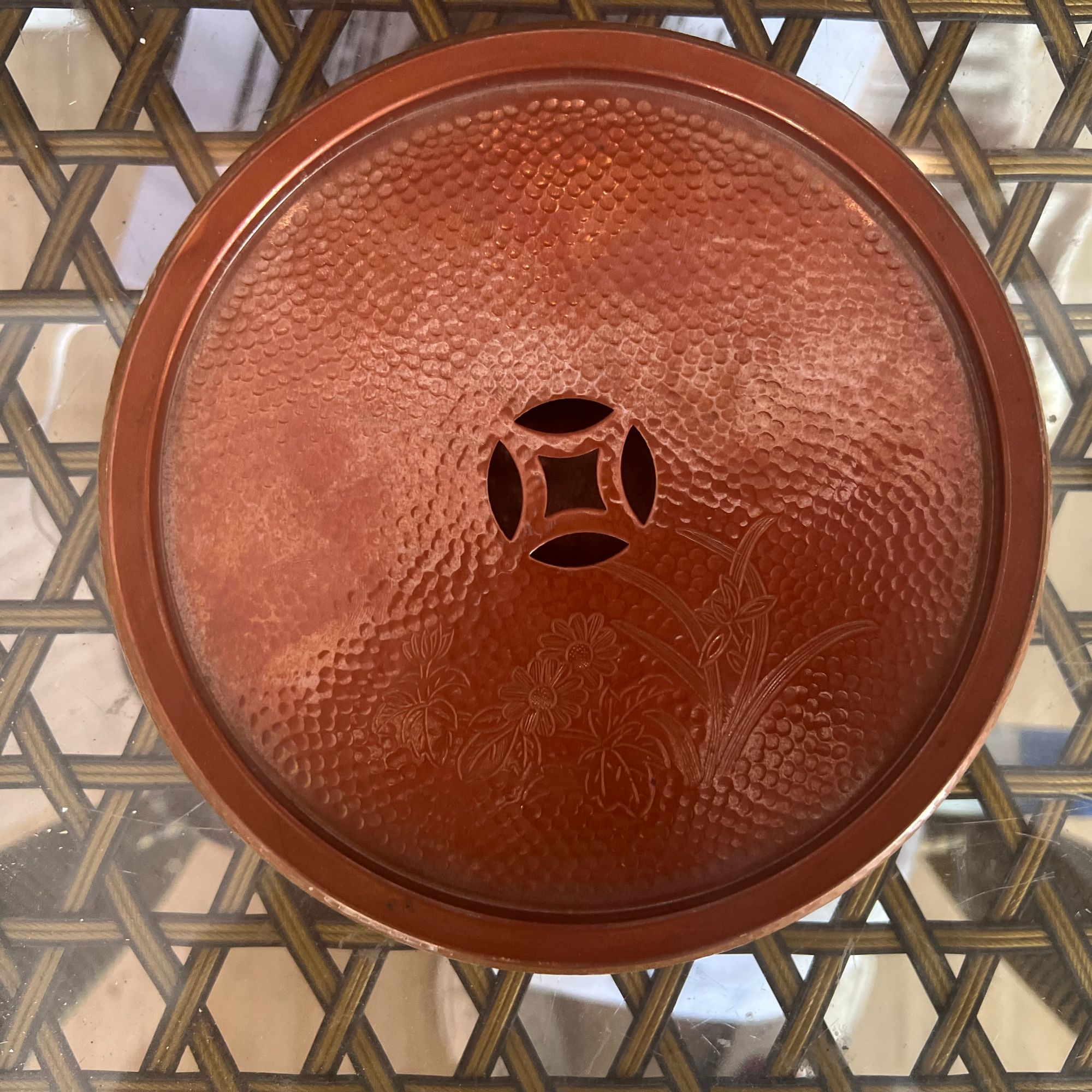 复古家用纯铜陶瓷大号泡台双层单人茶洗茶盘干泡盘精美圆形