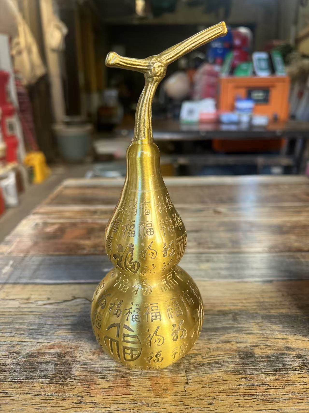 百福葫芦精美手工创意黄铜摆件花纹复古风格摆件浮雕雕刻工艺品