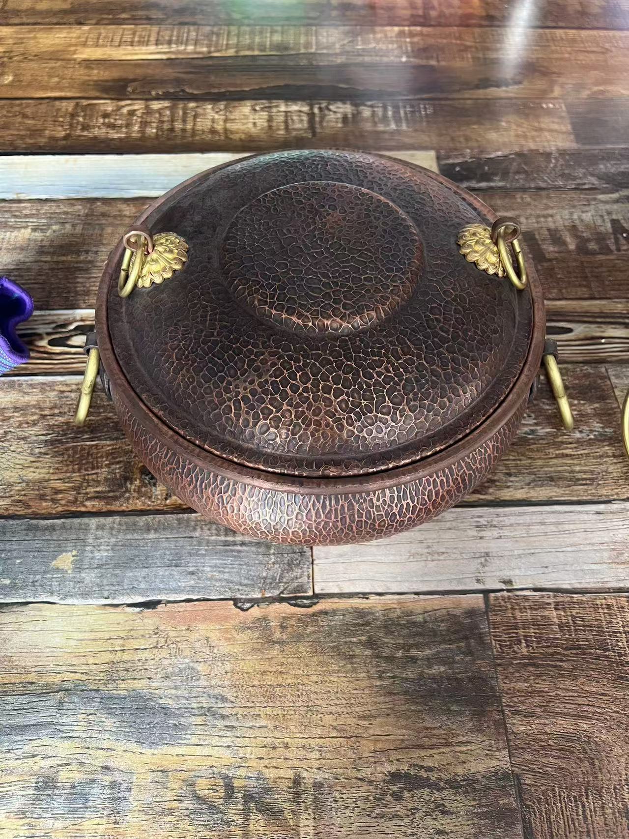 家用复古厚底燃气双耳老式汤锅熬汤锅具正宗纯铜加厚正品紫铜铜锅