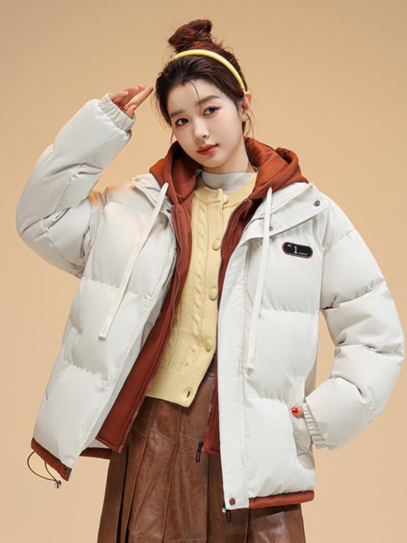 雅鹿假两件加厚棉衣羽绒服女冬季2023新款宽松大码休闲学生棉袄外