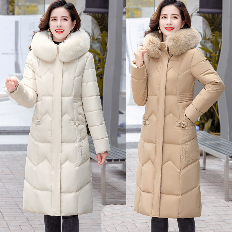 雅鹿冬季羽绒羽绒服女长款过膝加厚棉衣2023新款大码修身显瘦棉袄