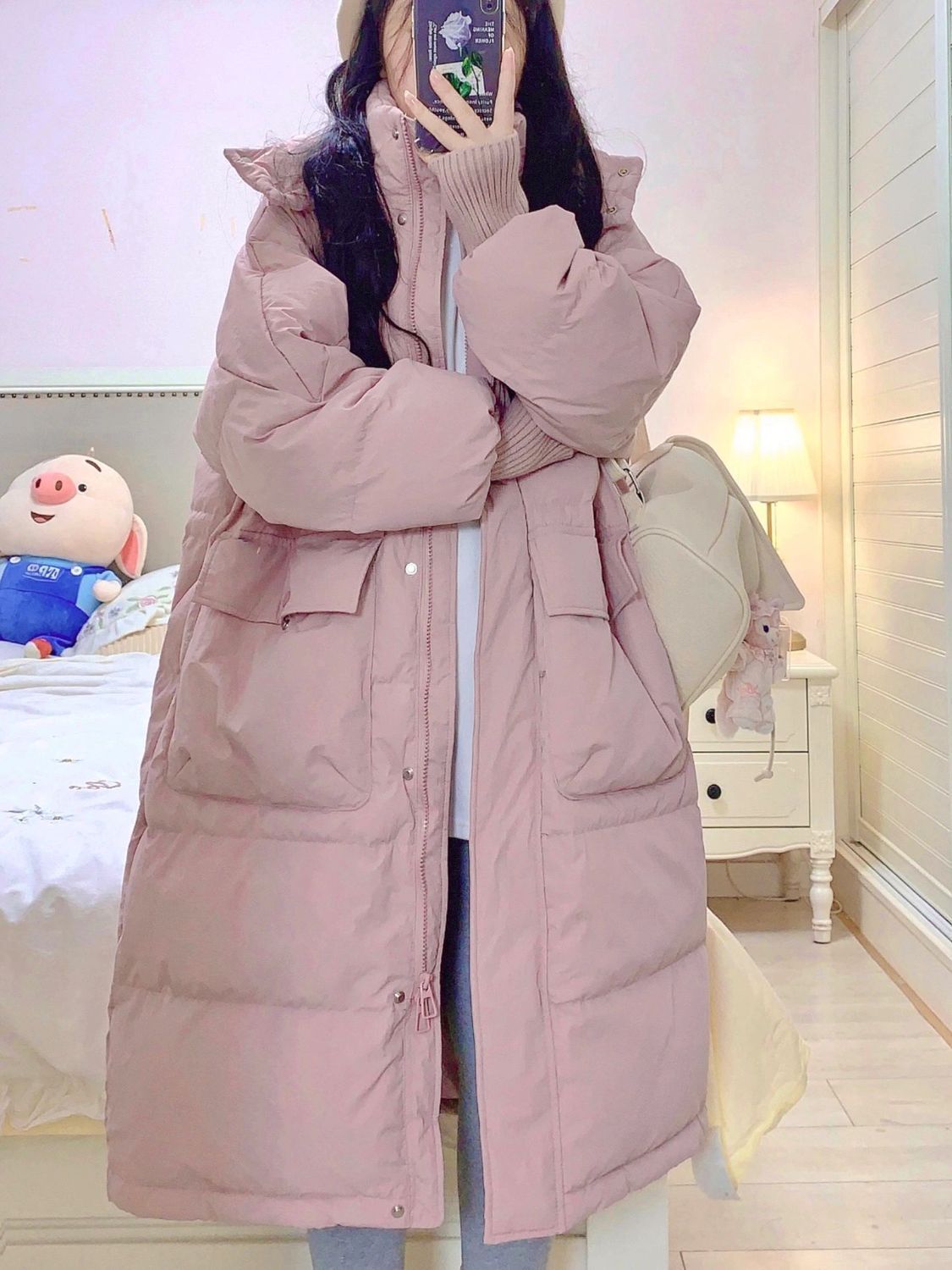 雅鹿韩版新款中长款羽绒服女2023冬季学生设计感加厚保暖过膝棉袄