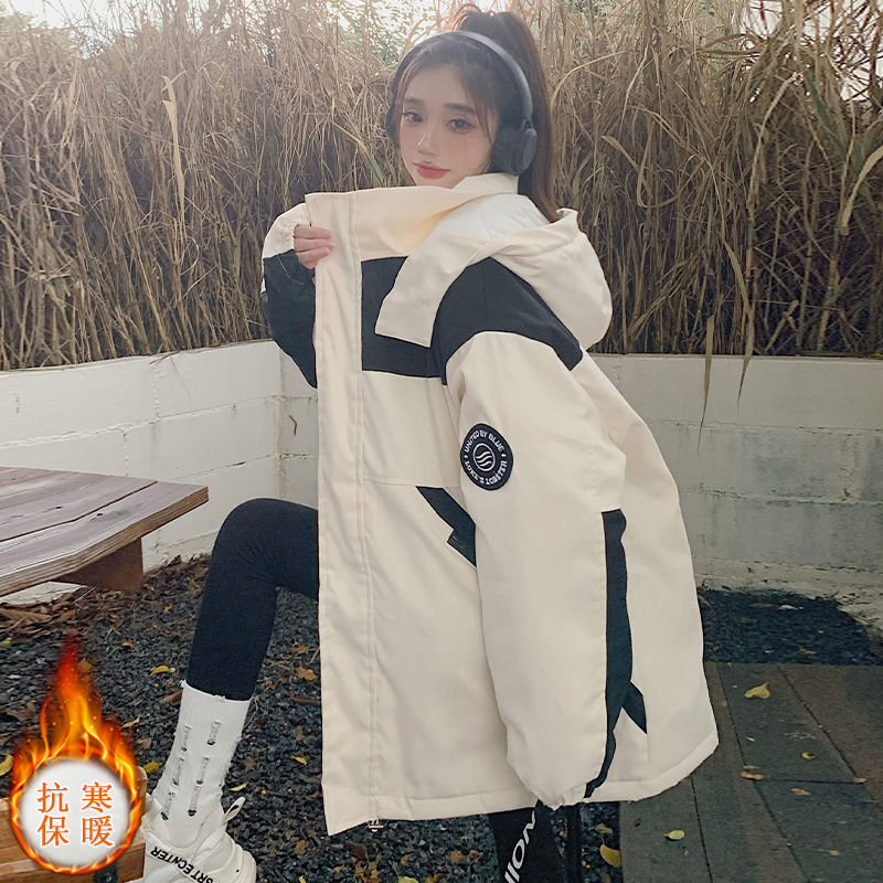 雅鹿韩版夹棉加厚羽绒羽绒服外套女冬初中高中学生宽松百搭休闲棉