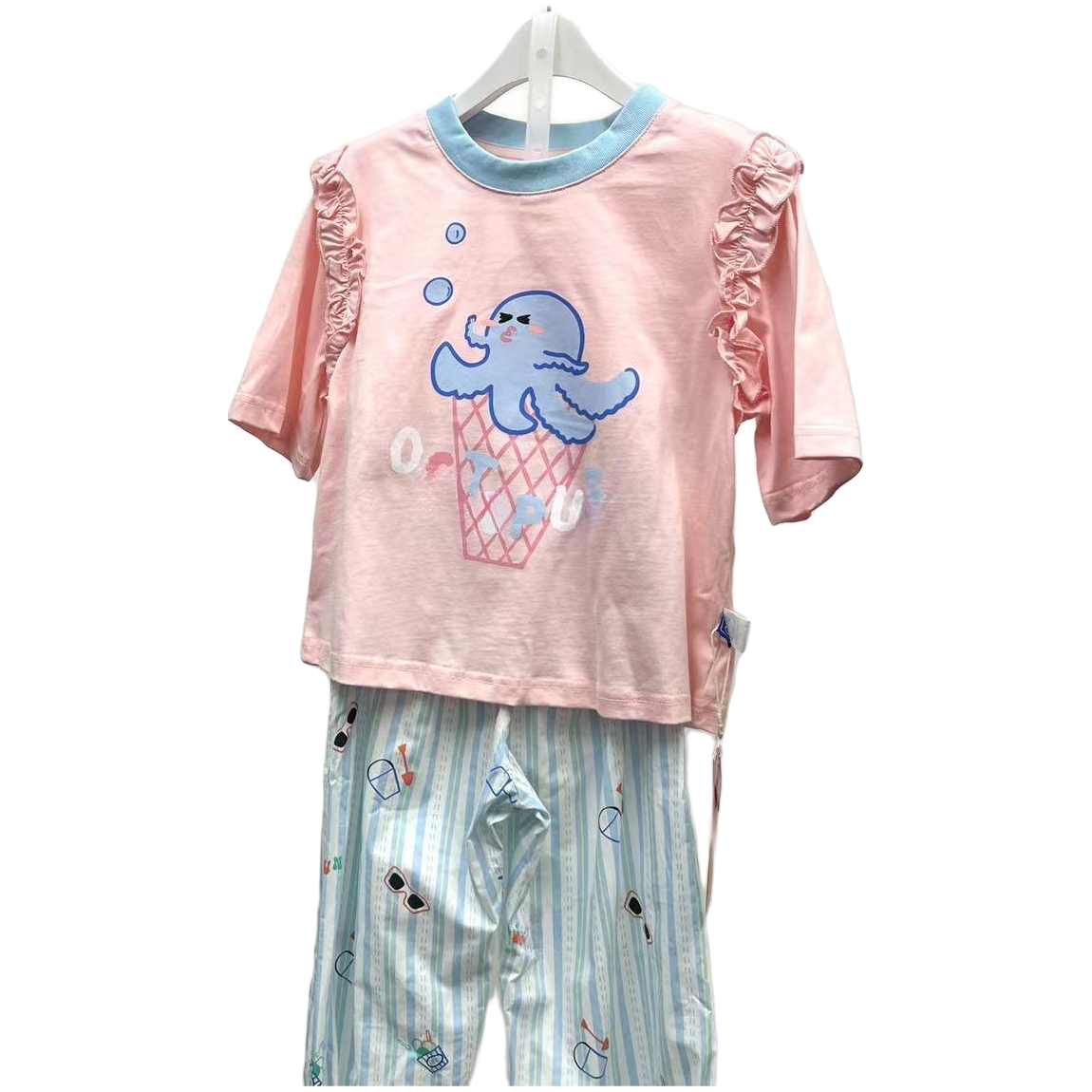 7529-粉色蛋筒章鱼女童家居套装