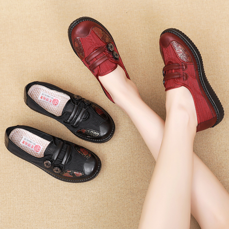 老太太妈妈鞋老北京布鞋软底单鞋中老年舒适奶奶女鞋春秋皮鞋老人