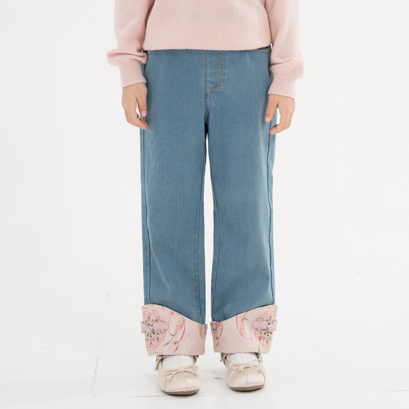 [商场同款]EP雅莹童装冬女童新款裤脚刺绣设计牛仔休闲裤长裤