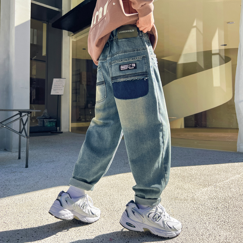 男童春秋款个性牛仔裤2024新款春装中大童百搭休闲裤子男孩痞帅潮