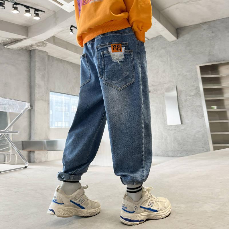 男童春秋款裤子2024新款中大童宽松蓝色百搭牛仔裤男孩春季儿童潮