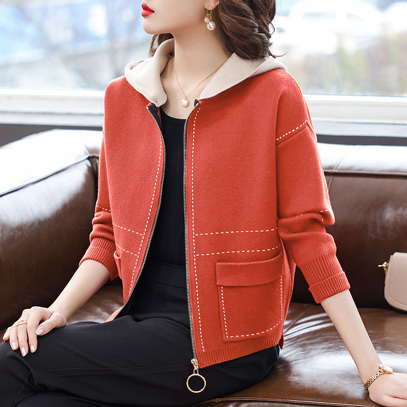 年轻妈妈秋装针织上衣洋气开衫2023新款中老年人女装拉链外套春秋