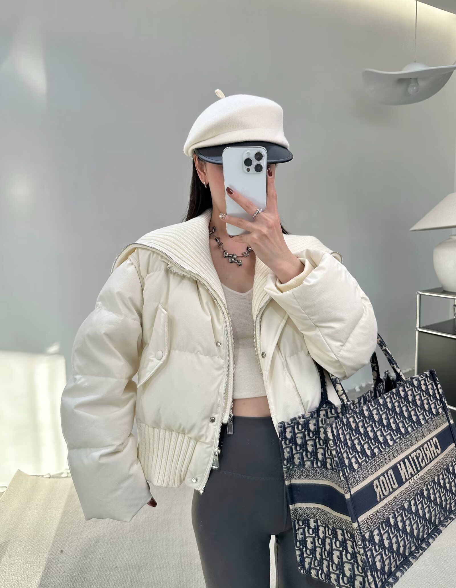 时尚设计感针织拼接大翻领女短款2023冬新款夹克秋冬厚外套小香风