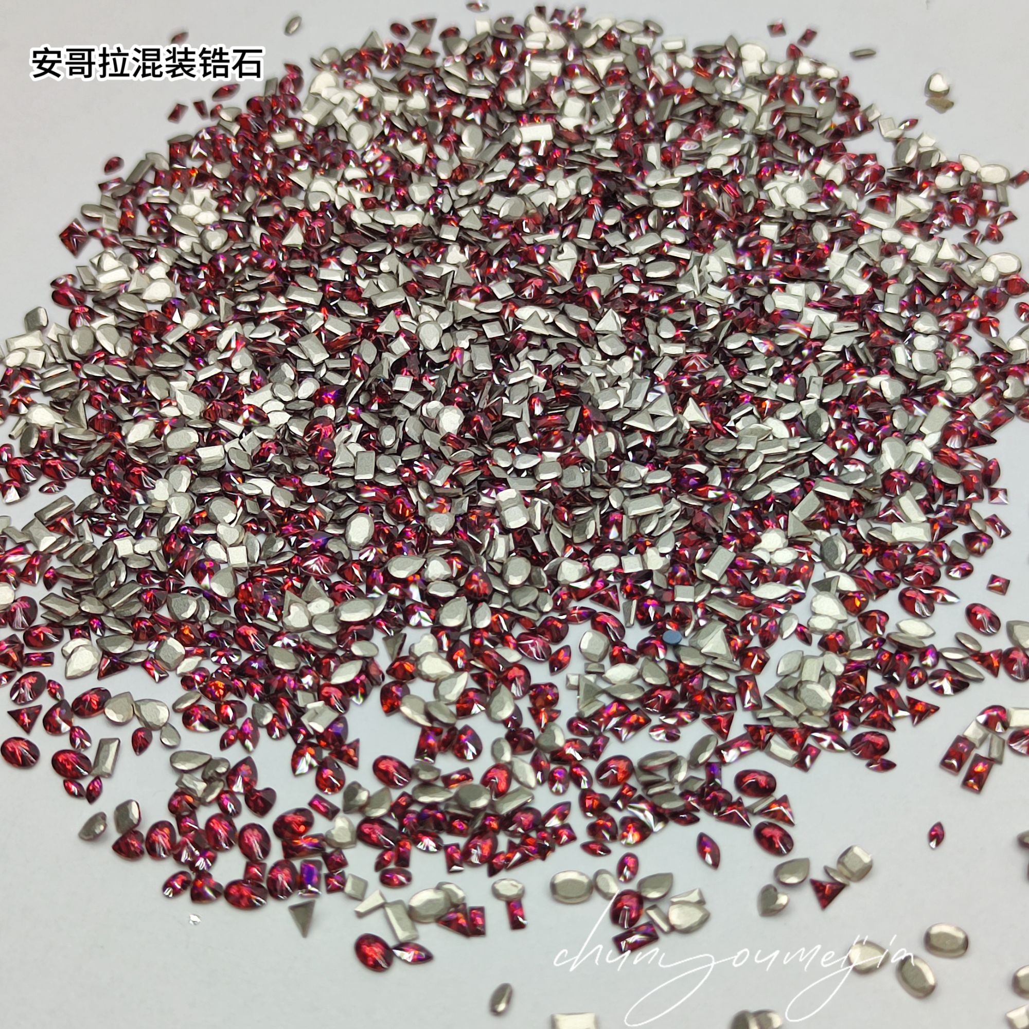 安可拉红平底钻小号美甲异形钻美甲红色5A平底钻锆石混装钻