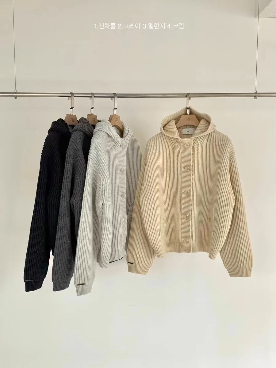 【NO退换】EGG韩国东大门休闲连帽纽扣毛衣外套