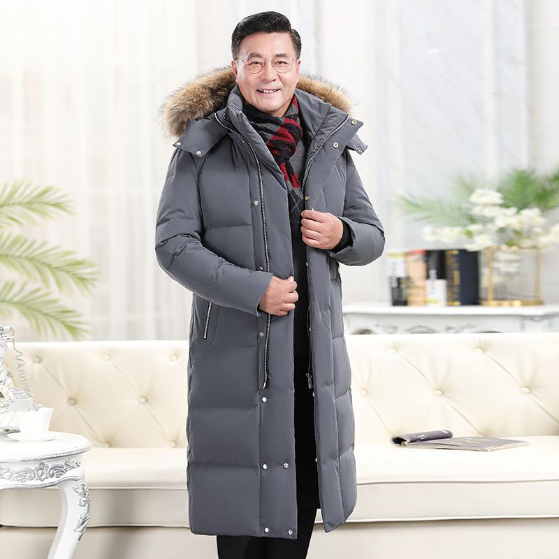 中老年羽绒服男爸爸装冬季新款长款过膝大码加厚父亲宽松外