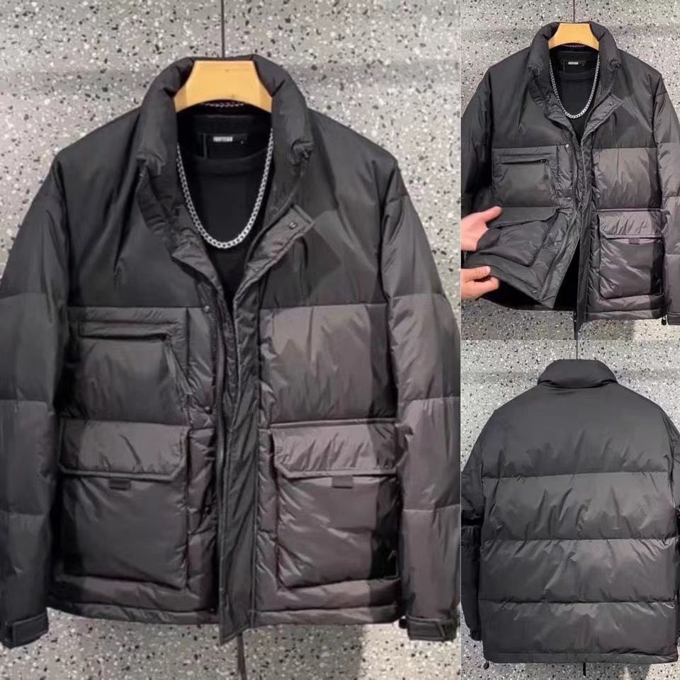 羽绒服冬季轻薄服男欧货潮牌立领休闲面包服纯色简约加厚棉