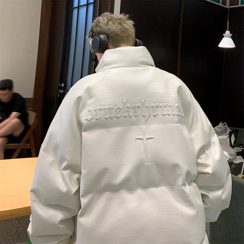 爆款美式潮牌皮羽绒服男款冬季立领棉衣外套宽松加厚面包服同