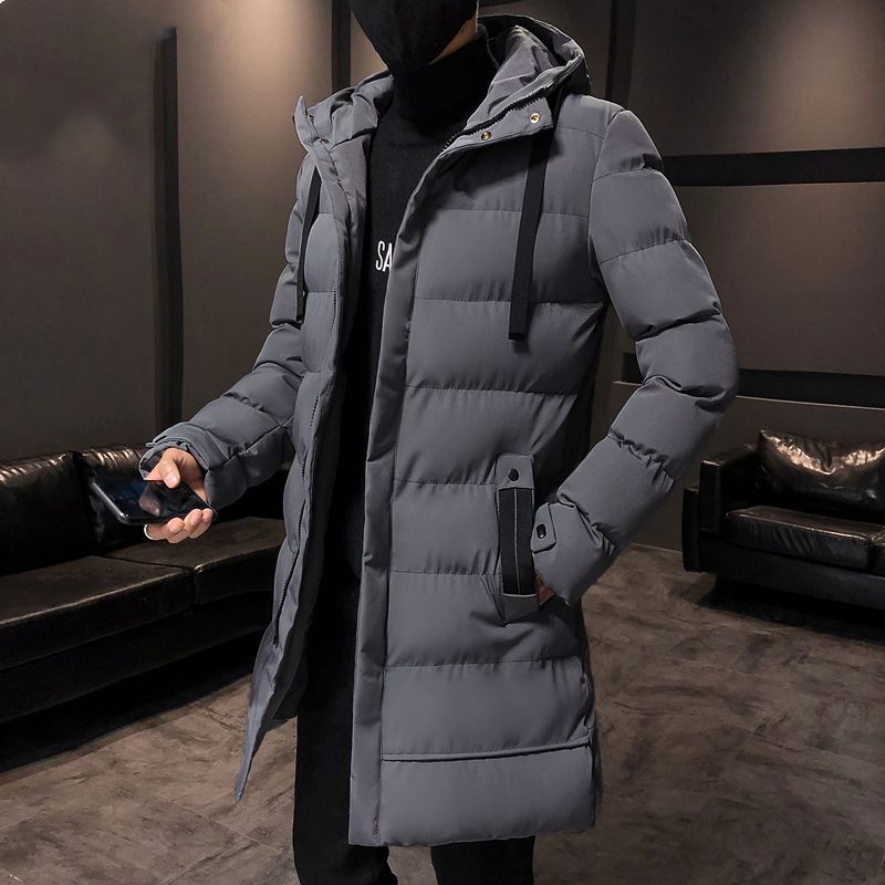 羽绒棉服冬季加长棉大衣男士中长款过膝加厚大码青年连帽大棉袄子