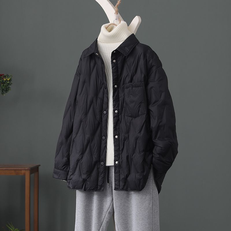 爆款轻薄款衬衫羽绒服女年秋冬新款休闲宽松显瘦夹羽绒保暖同