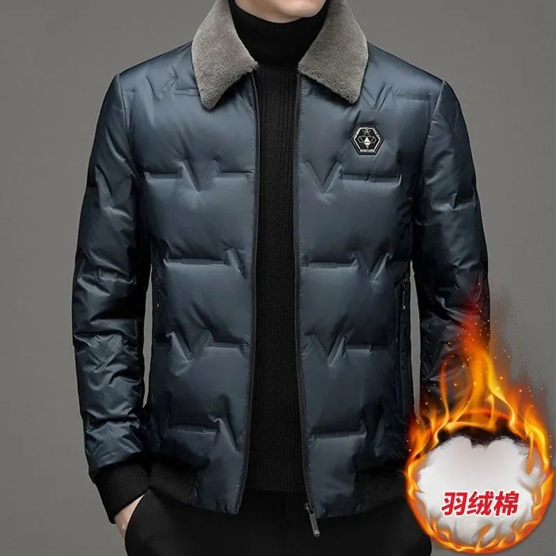 爆款男士2023新款羽绒服男外套秋冬季轻薄短款棉衣高档亮面加厚同