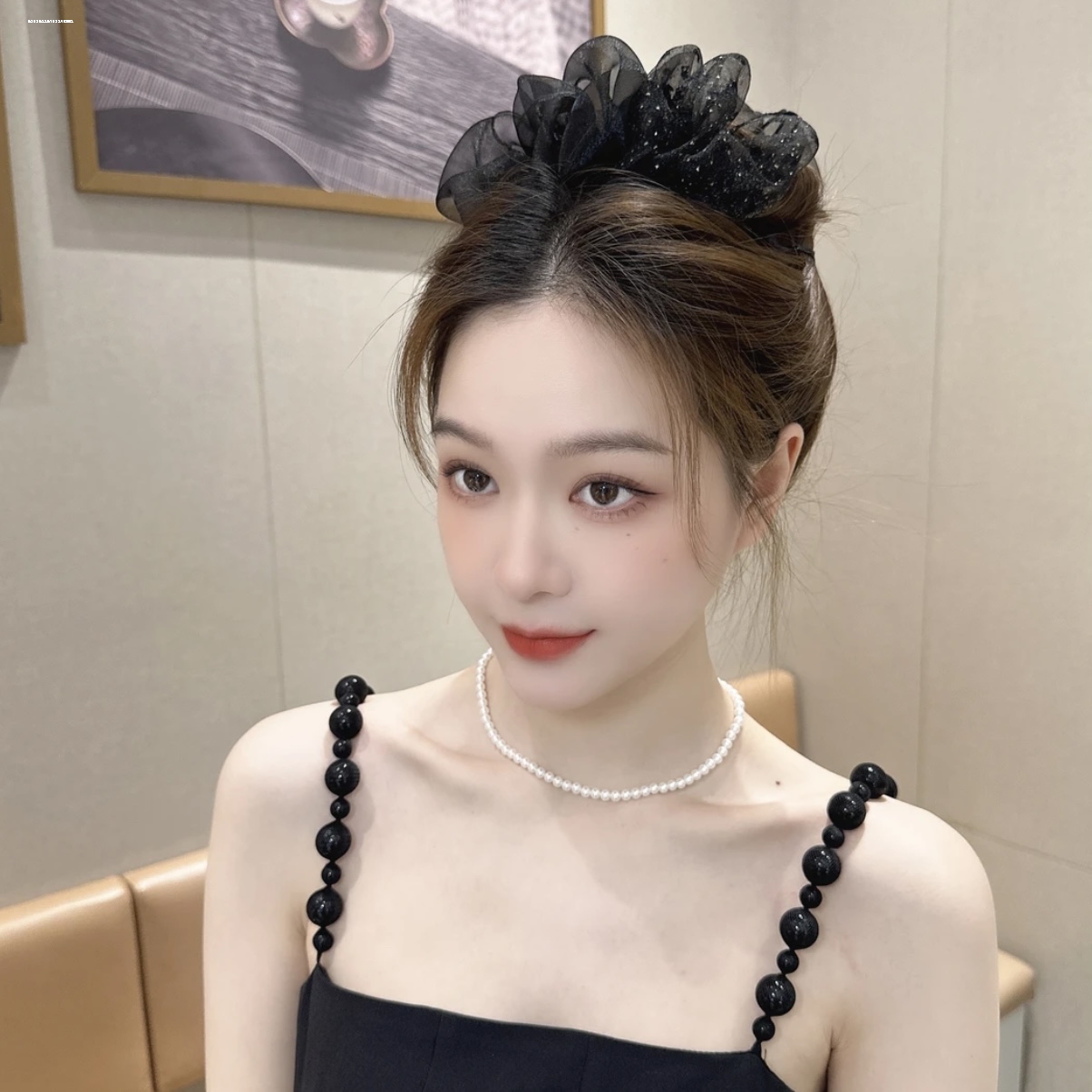 双拼网纱抓夹显白新款设计百搭发卡精致夹子小众气质甜妹盘发少女