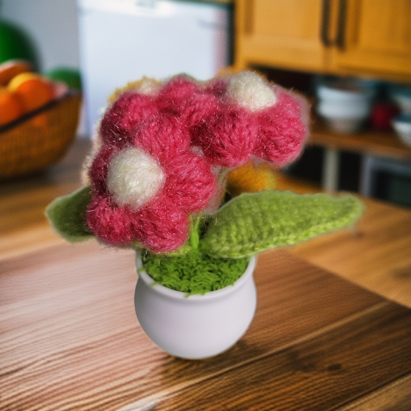 泡芙手工编织盆栽成品小摆件迷你针织盆栽车载装饰礼物