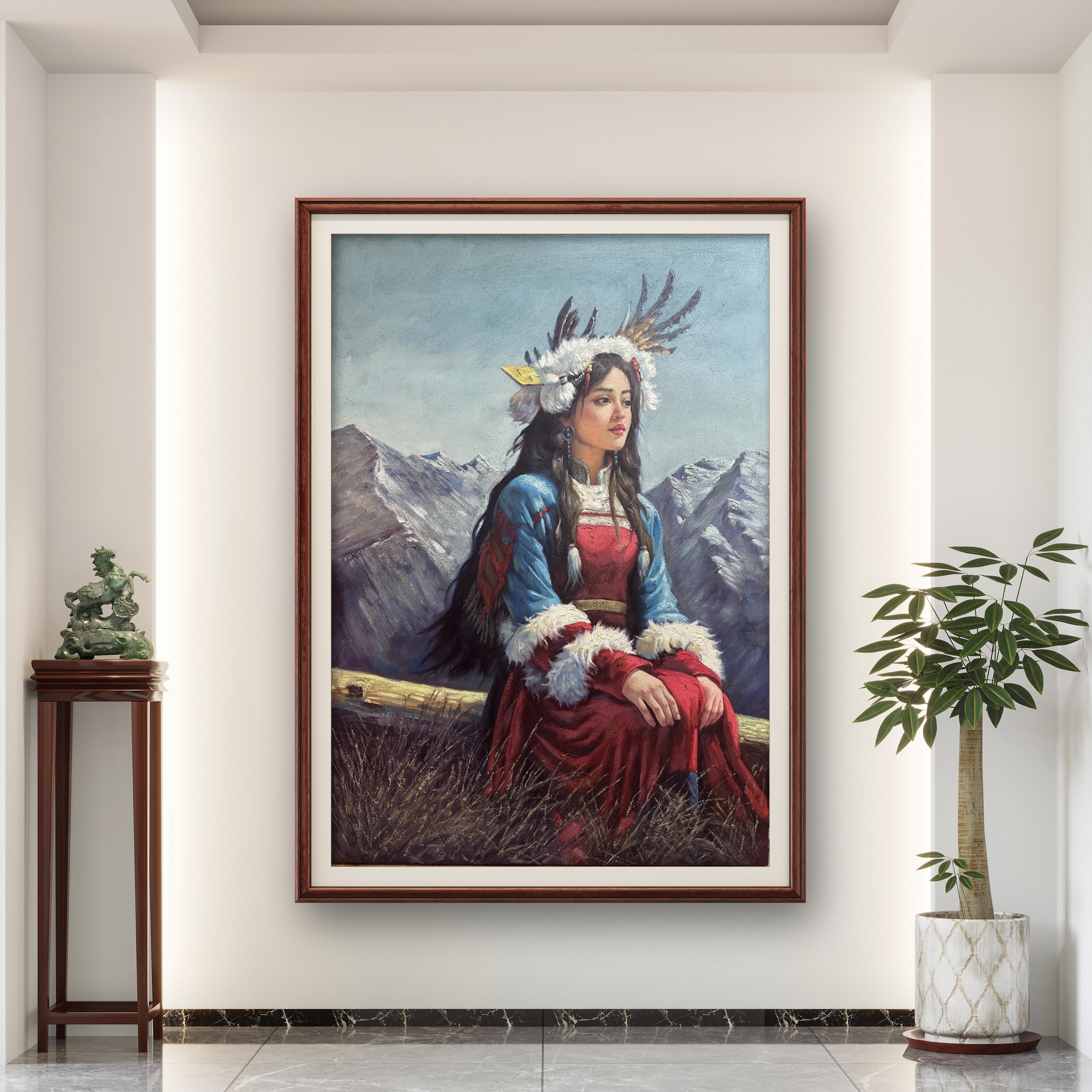 藏族少女张俊龙原创艺术油画肌理复刻版画装饰画客厅茶室背景挂画