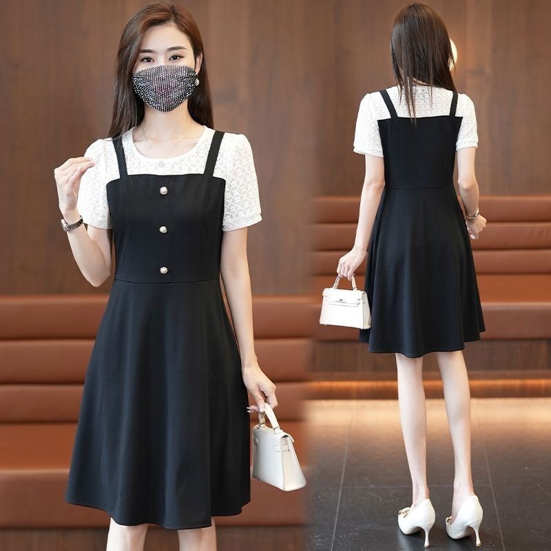 蕾丝连衣裙女装2025年新款修身洋气裙子气质减龄时尚夏季拼接裙子