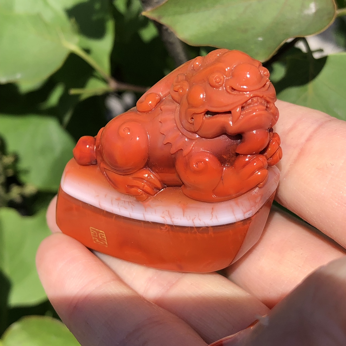 精品南红貔貅，底部有自然象形图腾规格62.7/51.4/30.8重63.2克