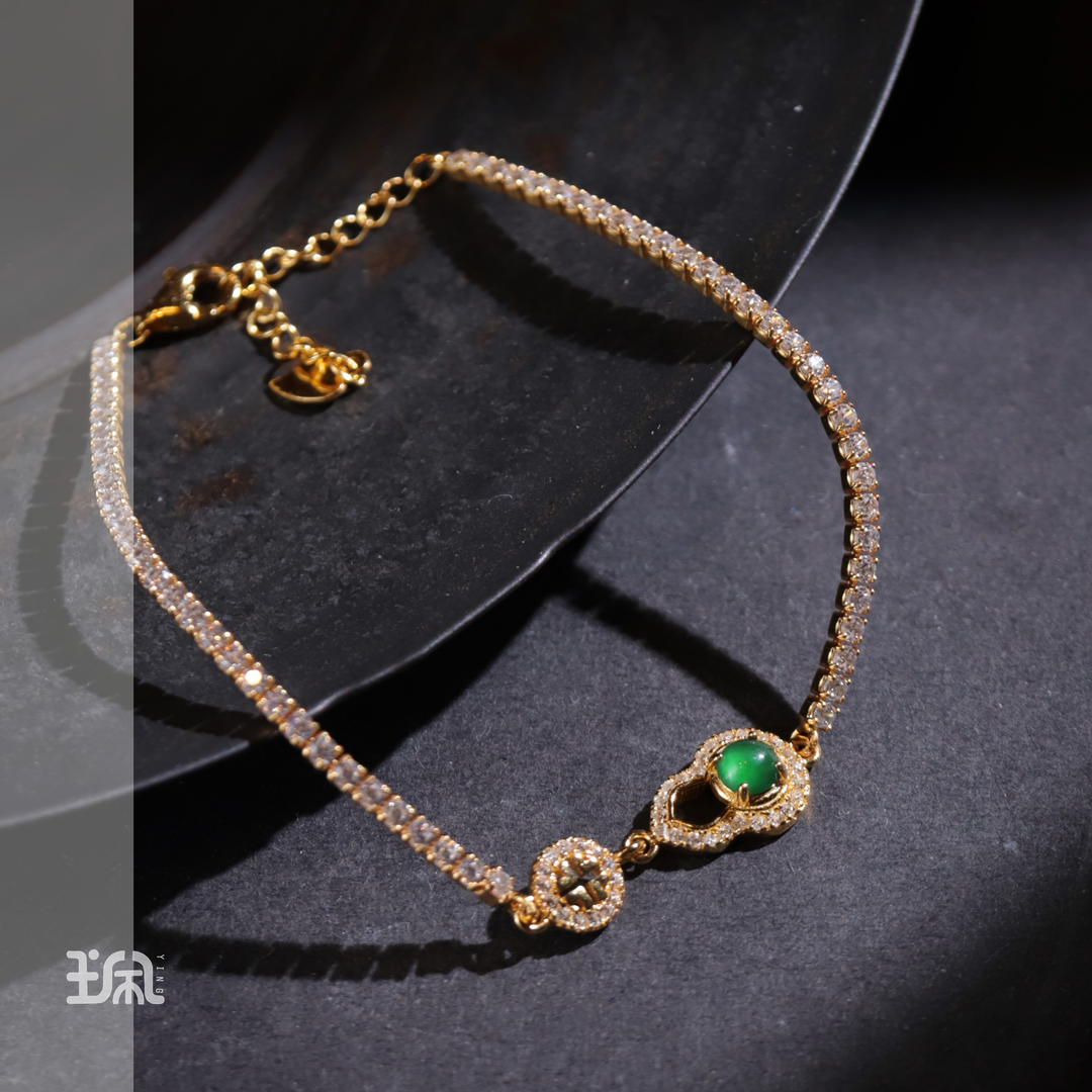 竹君|翡翠*手链*S925银镀金镶嵌PC23031421多样性发货