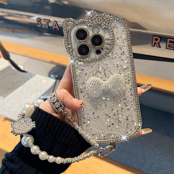 KT猫电镀水钻蝴蝶结适用苹果16pro max手机壳iphone15/14/13/12女