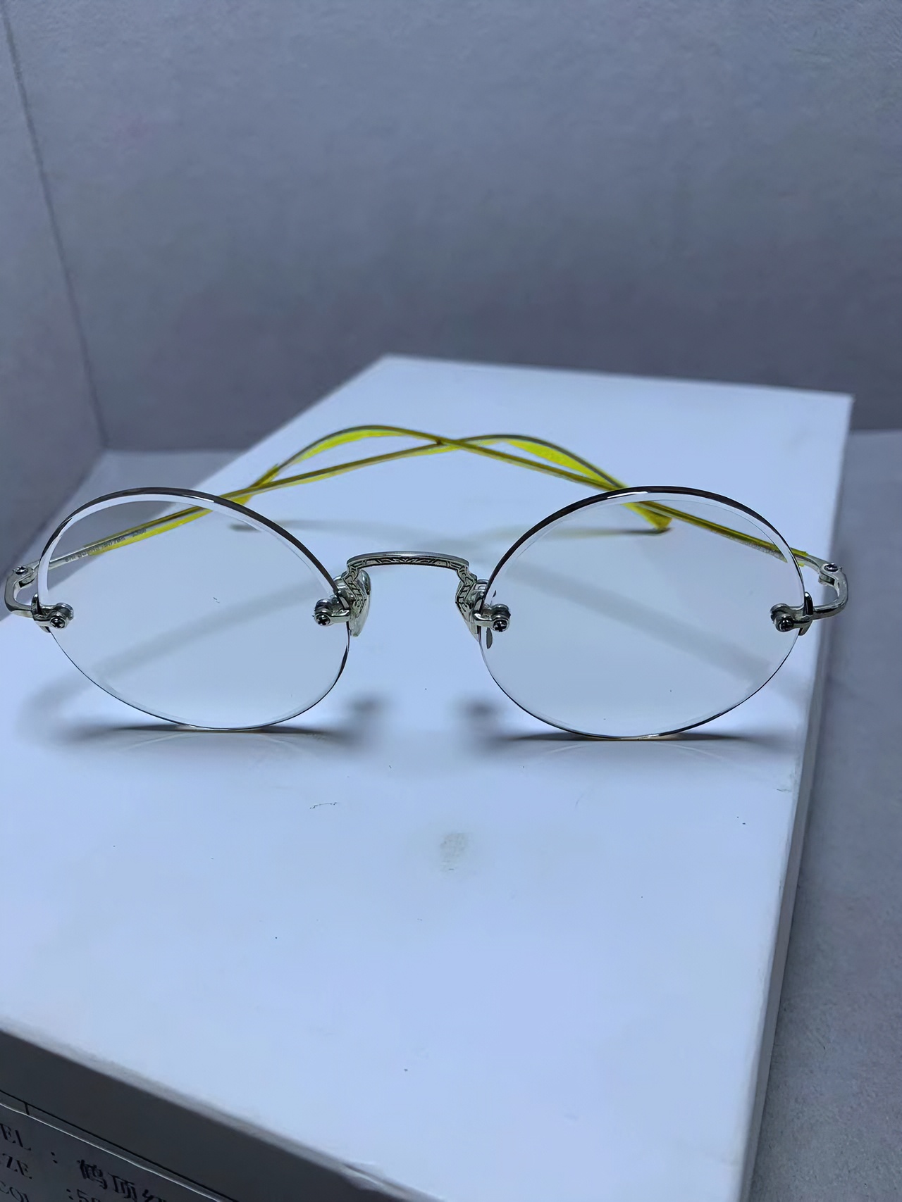 天然水晶冰糖色石头眼镜无框百搭石头镜潮流复古925银镜架