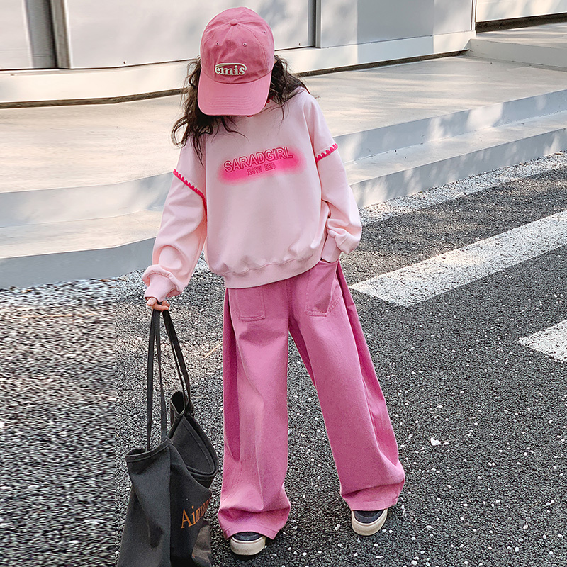 女大童春装2024新款洋派时髦网红炸街小女孩春季运动两件套装潮童