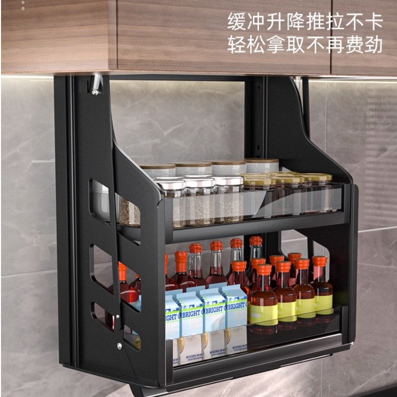 吊柜超大垂直下拉式加宽方便太空铝上下升降橱柜厨房拉篮抽屉式