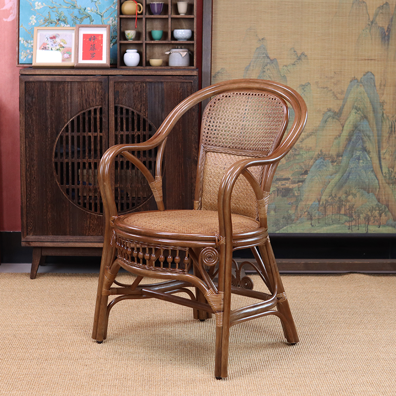 梓藤罗直播腰枕藤椅子手工家用阳台单人靠背椅办公客厅休闲椅