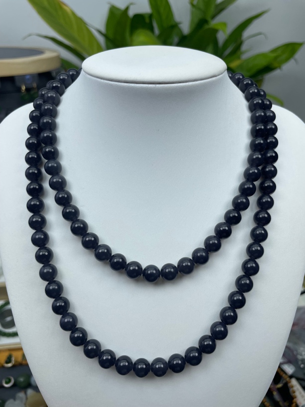 天然和田玉108颗烟紫帝王紫珠链8mm 