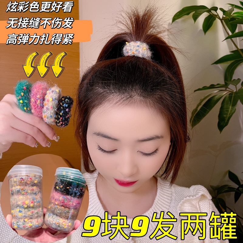 秋冬爆款 毛绒发圈高弹力简约甜甜圈皮筋加粗不伤发头绳头饰女ins