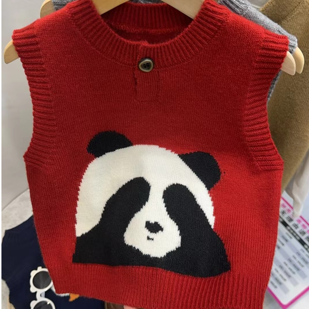 【躲猫猫】2025春季新款针织马甲熊猫儿童背心宝宝洋气卡通潮03
