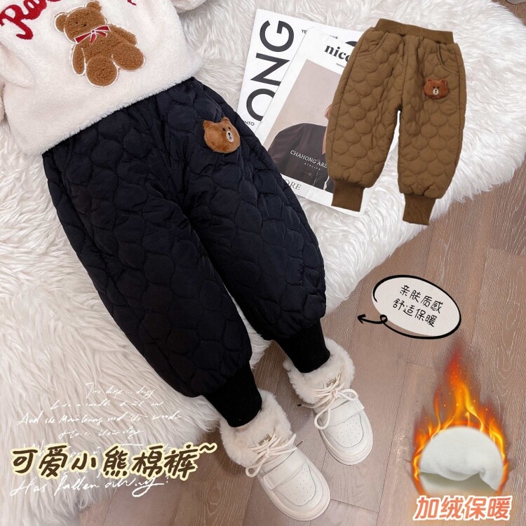 秋冬舒适过冬女小童布朗熊棉裤冬季加厚新款裤子女宝宝夹棉百搭裤