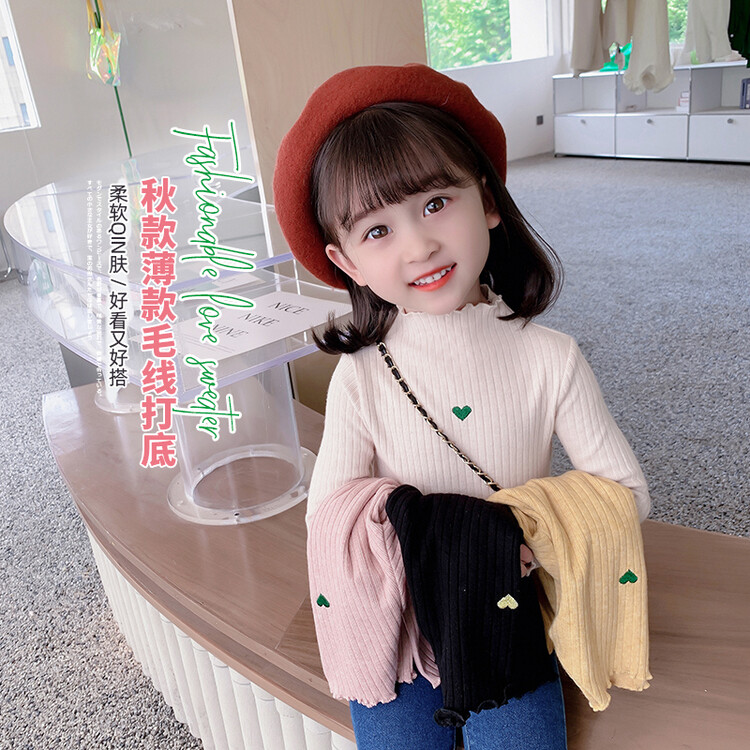 女童洋气薄款针织打底衫春秋新款儿童毛衣半高领长袖恤宝宝上衣