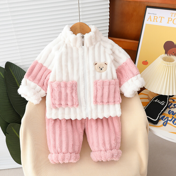 男童冬装加绒家居服洋气宝宝秋冬季加厚睡衣婴儿童小孩夹棉套装潮