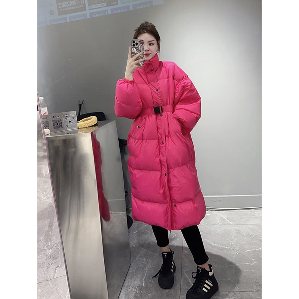 今年流行冬装2023新款时尚小香风玫红色羽绒服外套女装中长款棉袄